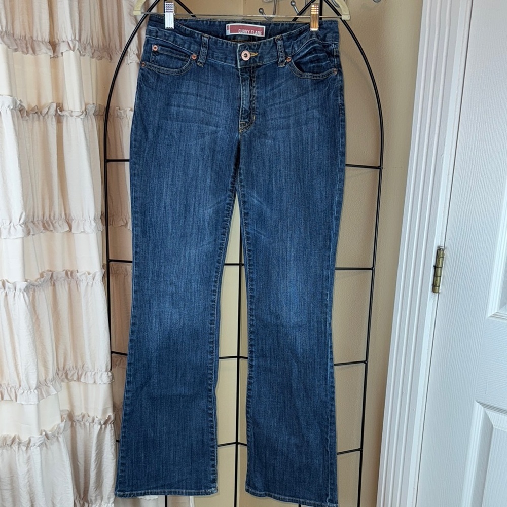 Gap Curvy Flare Women's Jeans Blue Denim Dark 5 Pocket Flap Size 4